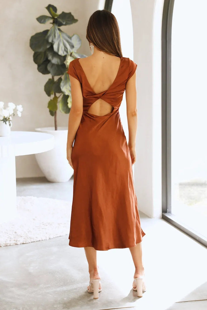 Giada Elegance™ – Satin Gown with Crisscross Back and Side Slit