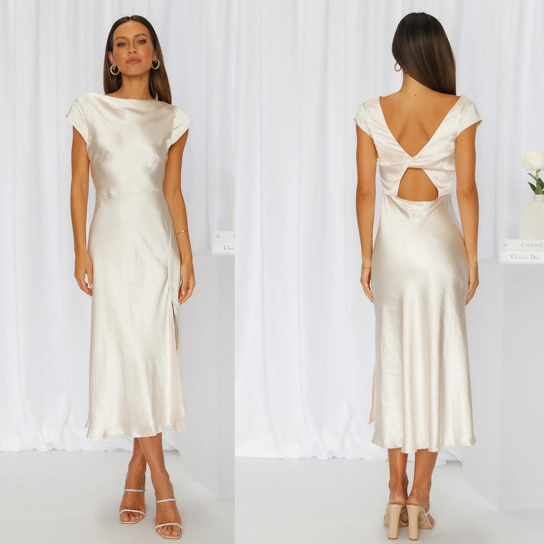 Giada Elegance™ – Satin Gown with Crisscross Back and Side Slit
