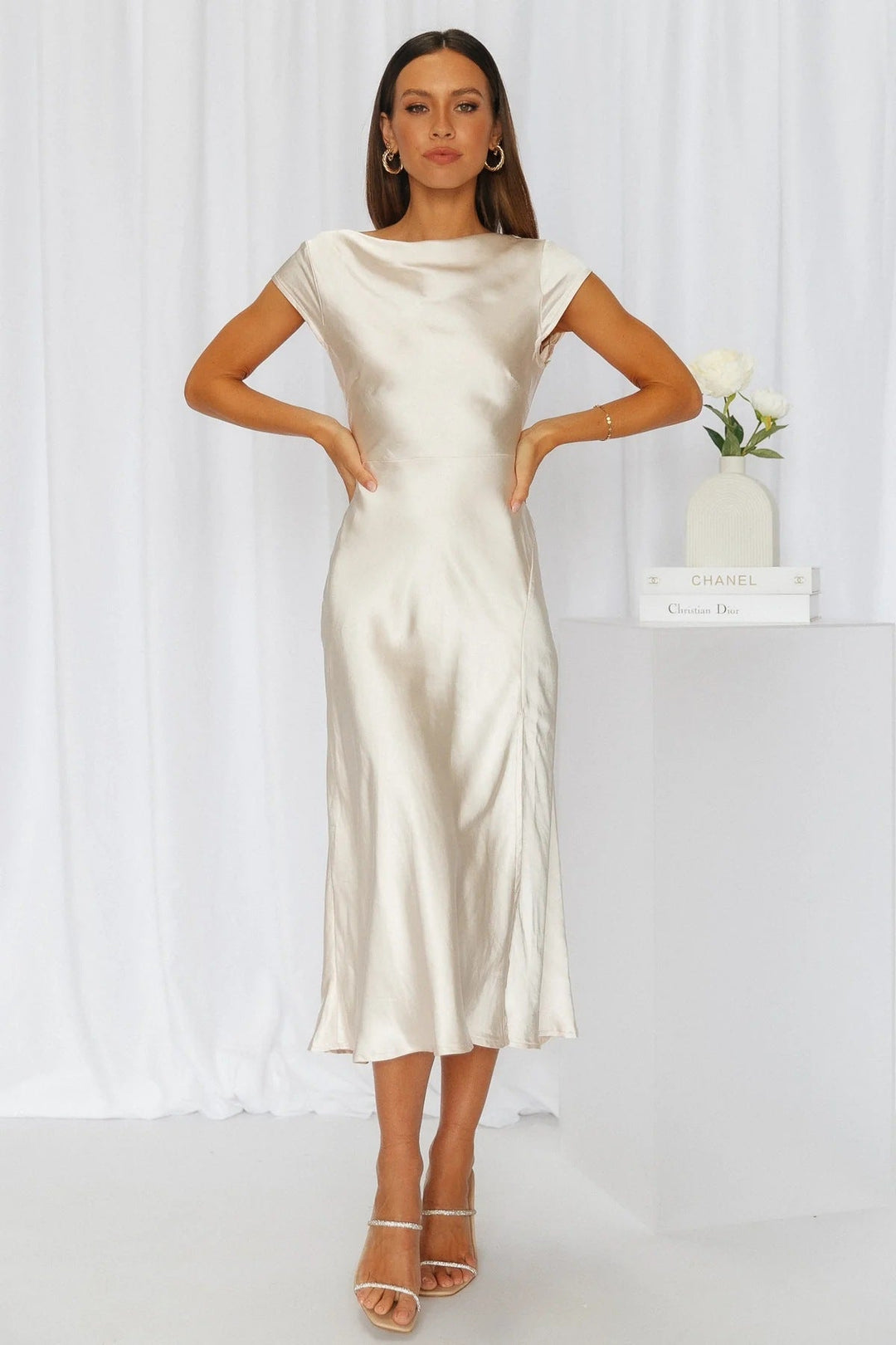Giada Elegance™ – Satin Gown with Crisscross Back and Side Slit
