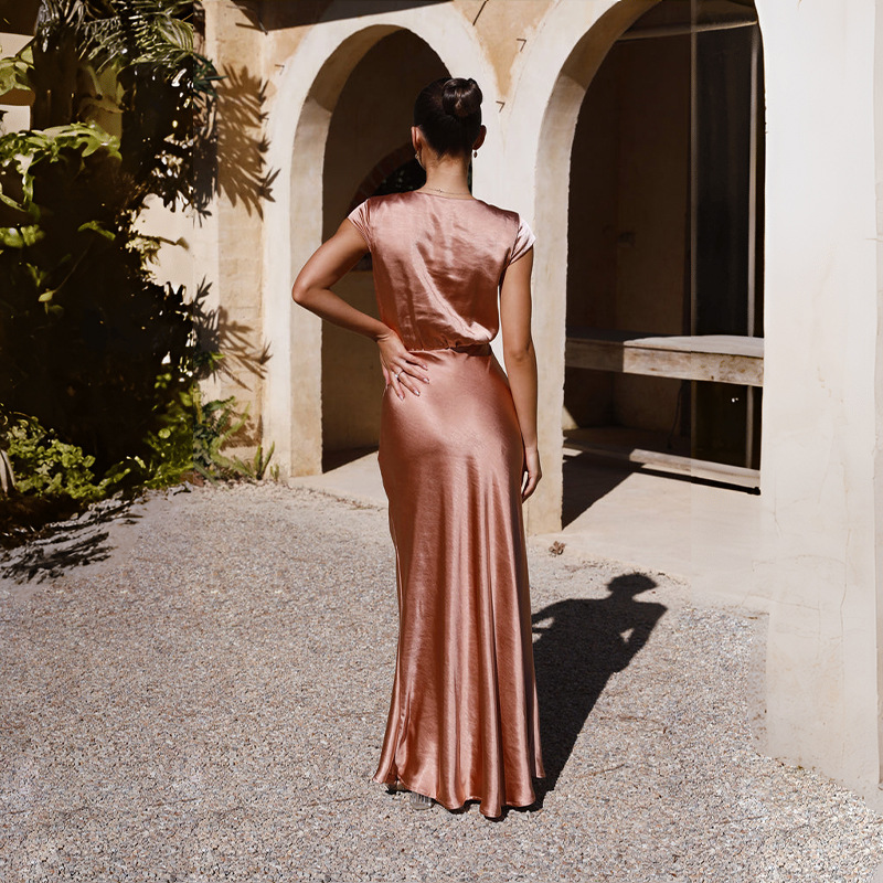 Violetta-Elise™: Graceful Satin Wrap Gown