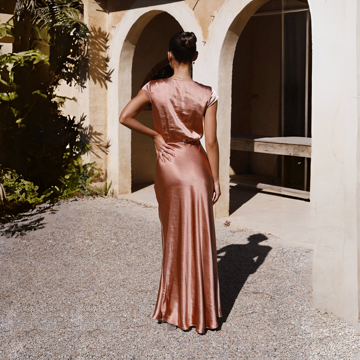 Violetta-Elise™: Graceful Satin Wrap Gown