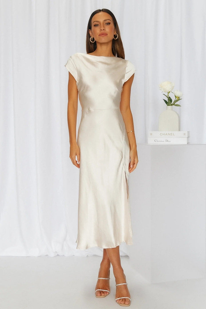 Giada Elegance™ – Satin Gown with Crisscross Back and Side Slit
