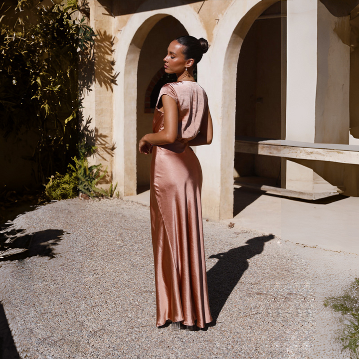 Violetta-Elise™: Graceful Satin Wrap Gown