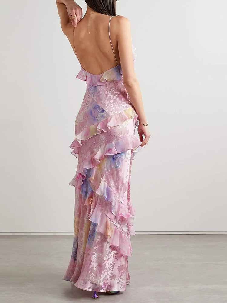 Amelia – Abito Estivo Rosa con Volant e Motivo Floreale (™)