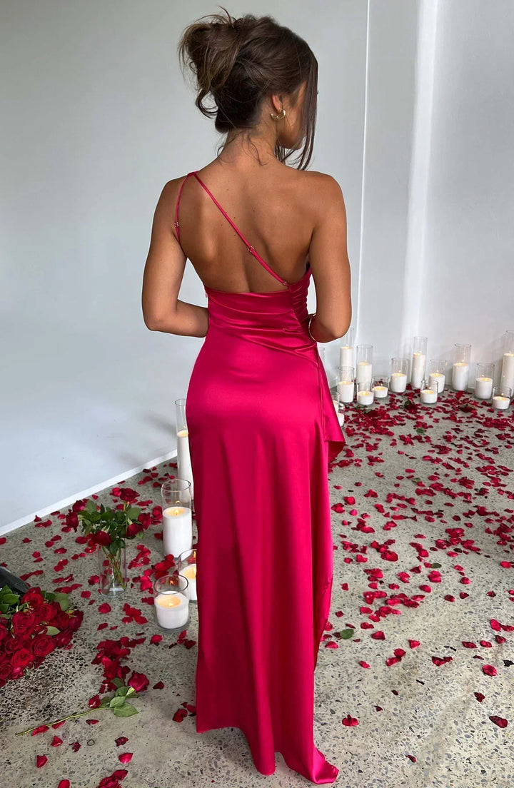 Vestito Lungo Elegante Satinato con Spacco