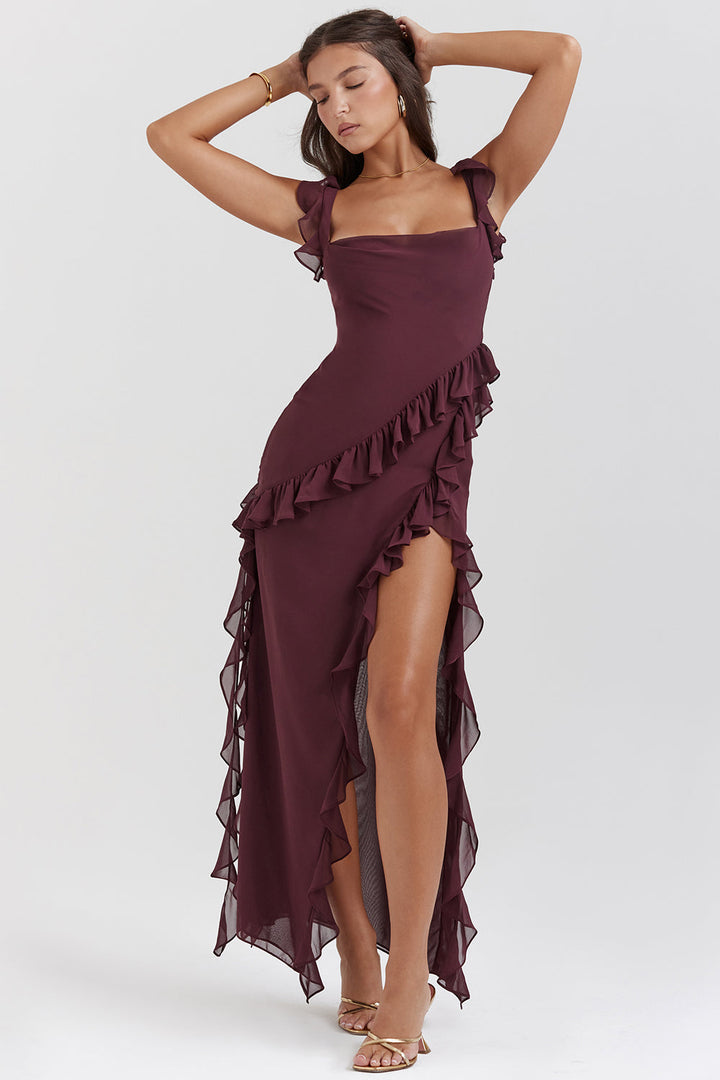 Elara-Chiffon Gown with Ruffles and Slit™