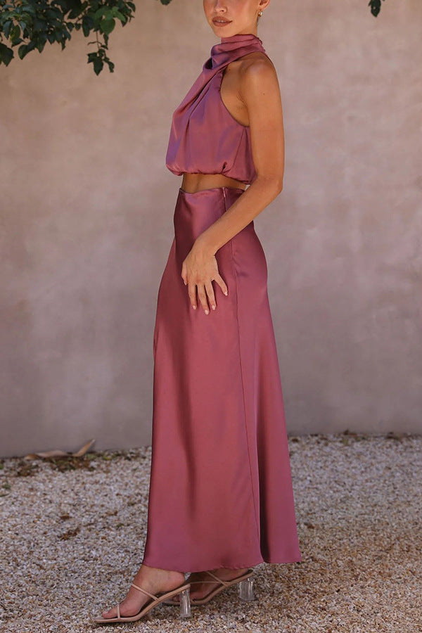 Isabella - Graceful Satin Top and Skirt Ensemble™