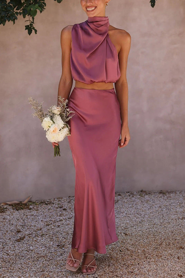 Isabella - Graceful Satin Top and Skirt Ensemble™
