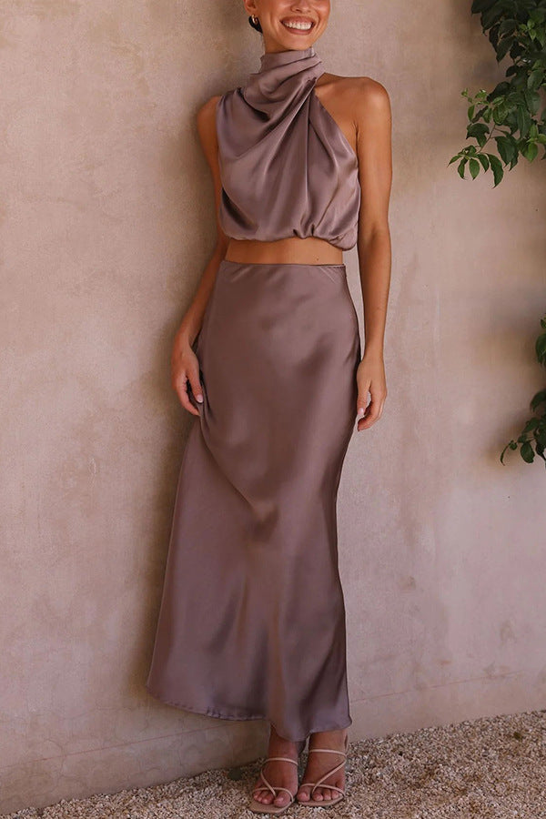 Isabella - Graceful Satin Top and Skirt Ensemble™