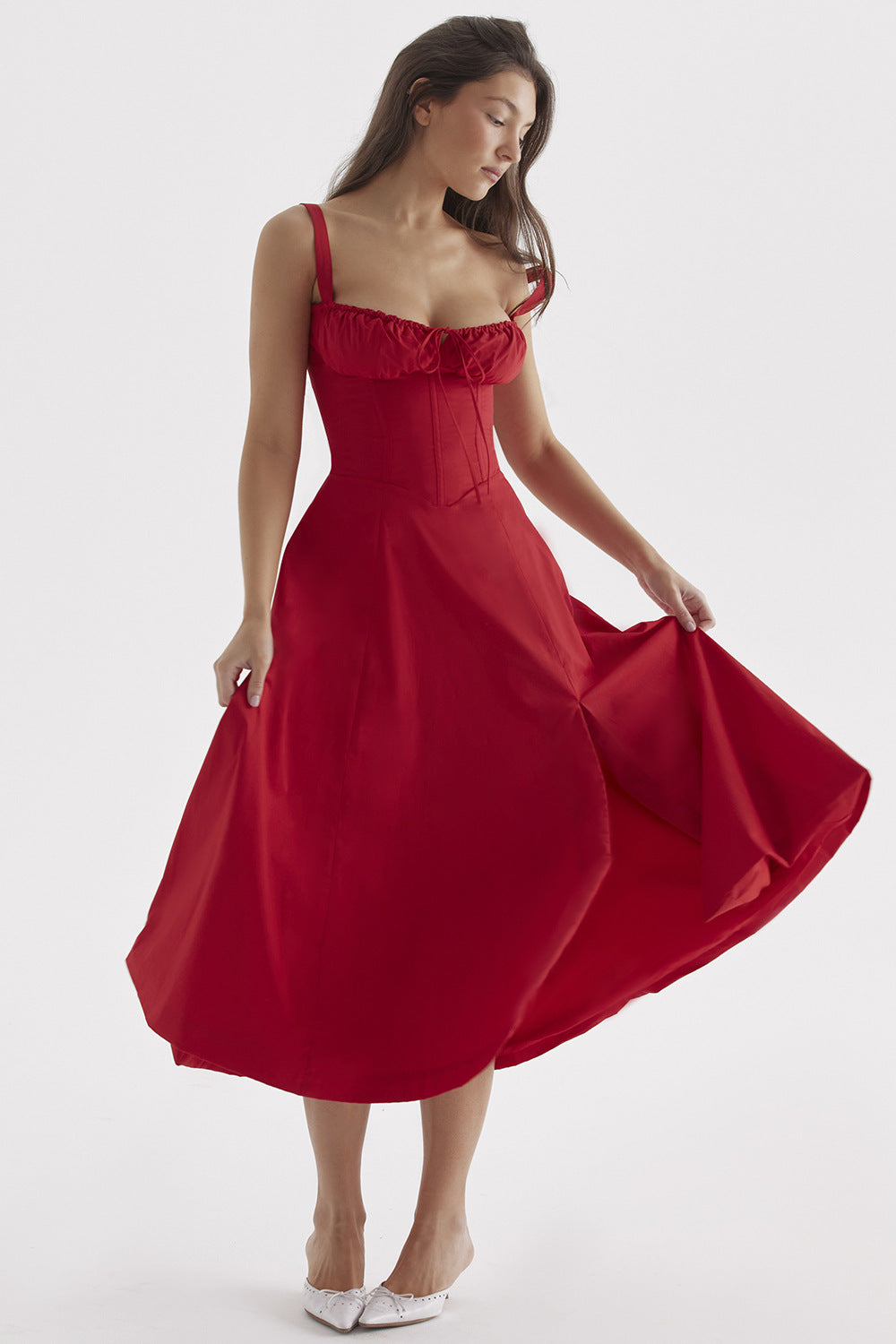 Isabella Lace-Up Corset Midi Dress™