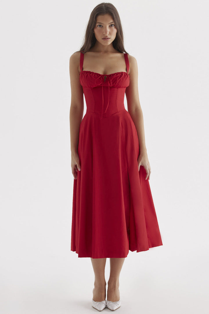 Isabella Lace-Up Corset Midi Dress™