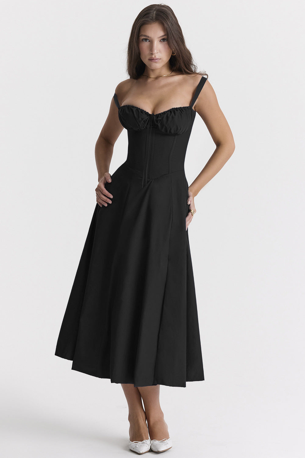 Isabella Lace-Up Corset Midi Dress™