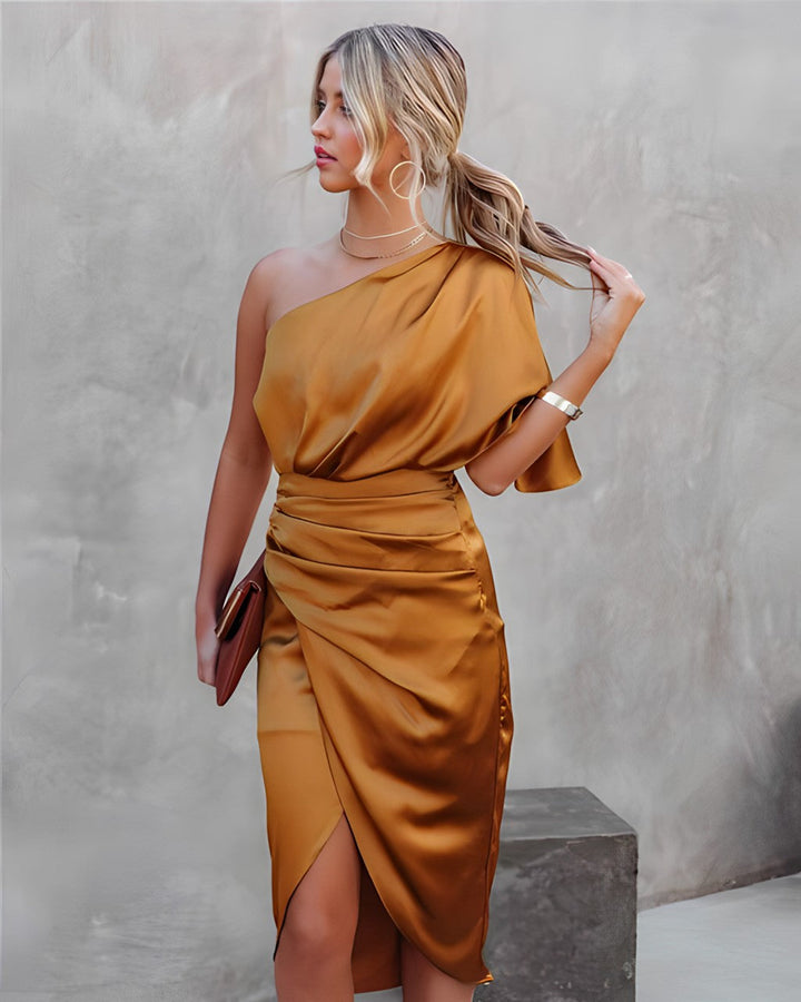 Celestia Asymmetry™ Satin Midi Dress
