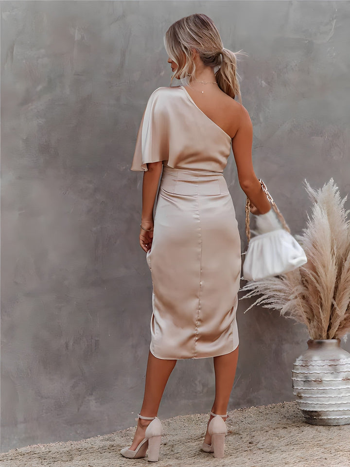 Celestia Asymmetry™ Satin Midi Dress